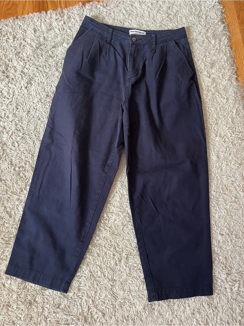 American Apparel Dark Navy Pleated Wide Leg Pants